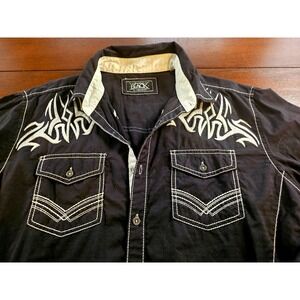 Buckle Black Signature Men's M Athletic Fit Fashion Black Embroidered Shirt